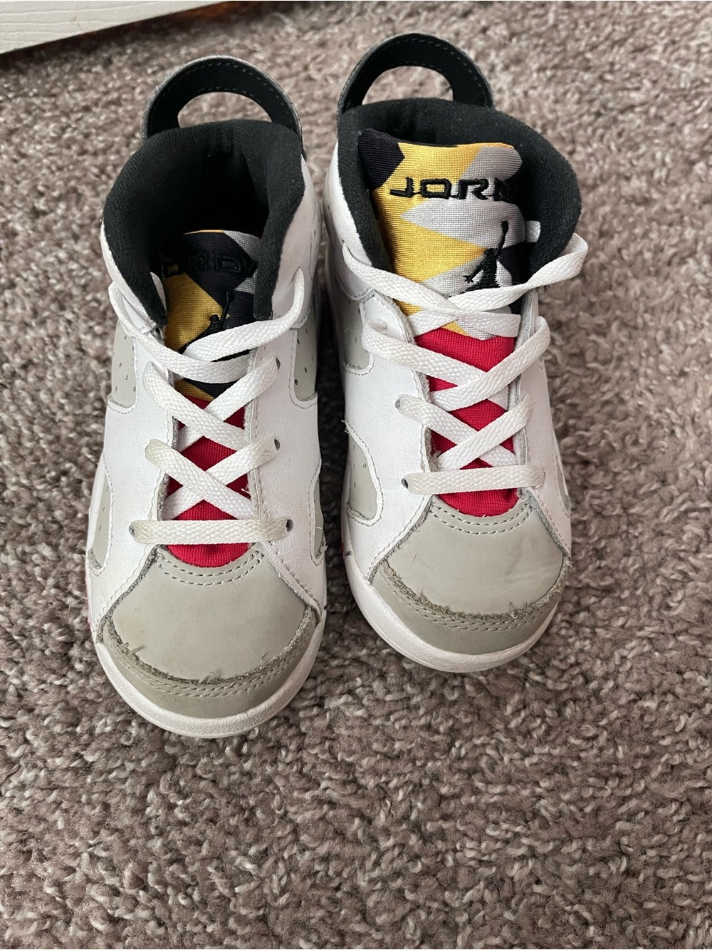 💥Mix &Match -5 for $25💥 Jordan Kids White, Red & Yellow Retro High-Top Sneakers